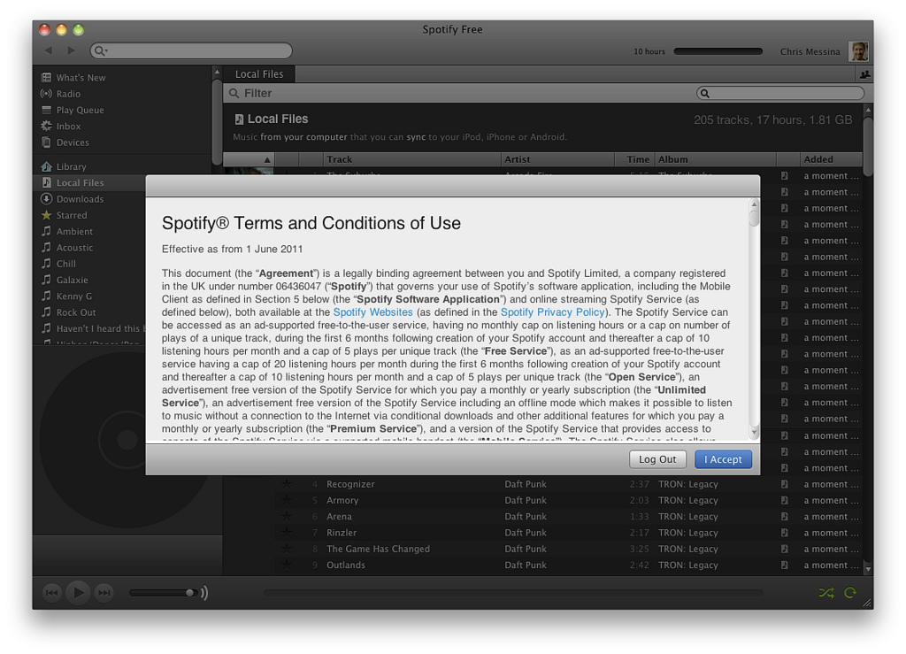 Screenshot of Spotify Terms and Conditions by Chris Messina via Flickr.