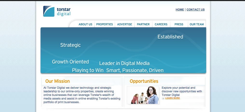 A screenshot from the TorStar Digital site showing its emphasis on innovation.