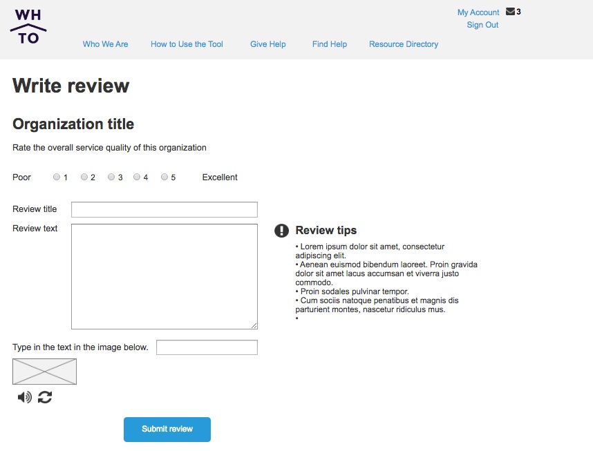 An early screenshot from a rapid prototype of the WHTO Give Help/Get Help feature showing a piece of the review process